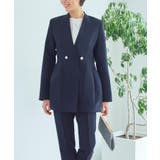 ダークネイビー(NE) | ノーカラーコクーンペプラムスリムパンツスーツ | RUIRUE BOUTIQUE