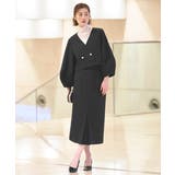 無地ブラック(BL) | クロップドランタンスリーブジャケット&ロングタイトスカートスーツ | RUIRUE BOUTIQUE
