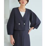 無地ネイビー(NE) | クロップドランタンスリーブジャケット&ロングタイトスカートスーツ | RUIRUE BOUTIQUE