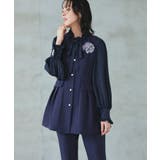 ネイビー(NE) | パールボタンジレ＆スリムストレートパンツ | RUIRUE BOUTIQUE