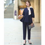 ネイビー(NE) | ノーカラードルマンスリーブペプラムパンツスーツ | RUIRUE BOUTIQUE
