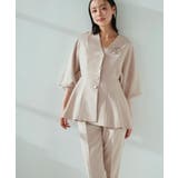 ピンクベージュ(PBE) | ノーカラードルマンスリーブペプラムパンツスーツ | RUIRUE BOUTIQUE