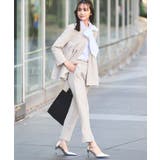 ライトグレージュ(WH) | ノーカラーギャザーペプラムスリムパンツスーツ | RUIRUE BOUTIQUE