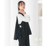 ブラック×ホワイト(BL) | 【3点set】ゆる洒落・サイドリボンジレ&スリムテーパードパンツフリルブラウス | RUIRUE BOUTIQUE