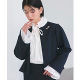 ネイビー×ホワイト(NE) | ツイードジャケット＆セミフレアパンツ・セミシアーブラウス付き | RUIRUE BOUTIQUE