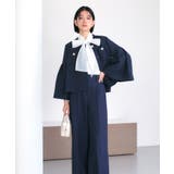 ネイビー(NE) | ノーカラーショートフレアジャケットワイドパンツスーツ | RUIRUE BOUTIQUE