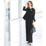 ブラック(BL) | ノーカラーラップペプラムワイドパンツスーツ | RUIRUE BOUTIQUE