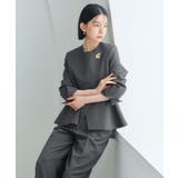 スレートグレー(DGY) | ノーカラーラップペプラムワイドパンツスーツ | RUIRUE BOUTIQUE