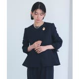 ダークネイビー(NE) | ノーカラーラップペプラムワイドパンツスーツ | RUIRUE BOUTIQUE