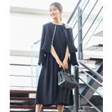 ダークネイビー(NE) | ノーカラーパールペプラムワンピーススーツ | RUIRUE BOUTIQUE
