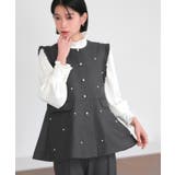 チャコール×ホワイト(DGY) | 【3点set】ドレスアップ ペプラムジレ＆スリムテーパードパンツフリルブラウス付… | RUIRUE BOUTIQUE