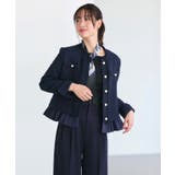 ネイビー(NE) | ノーカラーツイードフリルワイドパンツスーツ | RUIRUE BOUTIQUE