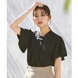 B半袖/ブラック(4BL) | 選べるデザイン フロントタックボウタイブラウス[長袖/半袖] | RUIRUE BOUTIQUE