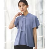 B半袖/ブルー(4BU) | 選べるデザイン フロントタックボウタイブラウス[長袖/半袖] | RUIRUE BOUTIQUE