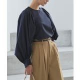 ネイビー(NE) | タックギャザーボリュームスリーブブラウス | RUIRUE BOUTIQUE