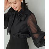 ブラック(BL) | タックスタンドカラー オーガンジーシアーボウタイブラウス | RUIRUE BOUTIQUE