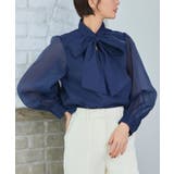 ネイビー(NE) | タックスタンドカラー オーガンジーシアーボウタイブラウス | RUIRUE BOUTIQUE