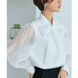 ホワイト(WH) | タックスタンドカラー オーガンジーシアーボウタイブラウス | RUIRUE BOUTIQUE