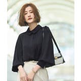 ブラック(BL) | [ドレスアップデコルテ ブラウスシリーズ]シャツカラー タックブラウス | RUIRUE BOUTIQUE