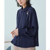 ネイビー(NE) | [ドレスアップデコルテ ブラウスシリーズ]シャツカラー タックブラウス | RUIRUE BOUTIQUE