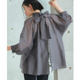 ダークグレー(DGY) | シアーボリュームバックリボンブラウス | RUIRUE BOUTIQUE