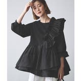 ブラック(BL) | ショルダーフリルペプラムトップス | RUIRUE BOUTIQUE