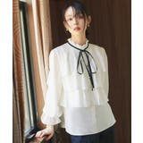 オフホワイト(WH) | バイカラーリボンティアードフリルブラウス | RUIRUE BOUTIQUE