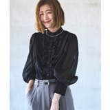 ブラック(BL) | オーガンジースリーブフロントフリルブラウス | RUIRUE BOUTIQUE