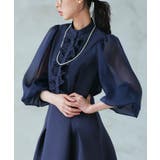 ダークネイビー(NE) | オーガンジースリーブフロントフリルブラウス | RUIRUE BOUTIQUE