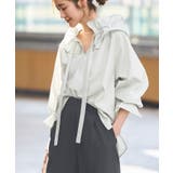 ライトグレー(PGY) | リボンギャザー襟ラグランスリーブトップス | RUIRUE BOUTIQUE