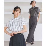 【洗える】選べる素材(シアー無地/ドット)フリルスタンドカラーブラウス | RUIRUE BOUTIQUE | 詳細画像1
