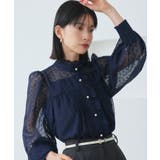 ネイビー(NE) | ドットシフォンピンタックブラウス | RUIRUE BOUTIQUE