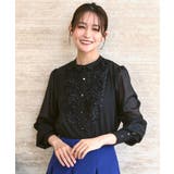 ブラック(BL) | レース切り替えウイングカラーブラウス | RUIRUE BOUTIQUE