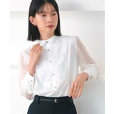 オフホワイト(WH) | レース切り替えウイングカラーブラウス | RUIRUE BOUTIQUE