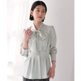 ライトグレー(PGY) | 【洗える】タック&リボンシャツブラウス | RUIRUE BOUTIQUE