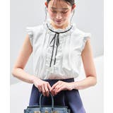 ホワイト(WH) | フリルカラー×グログランリボンパールブラウス | RUIRUE BOUTIQUE
