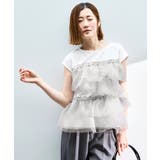 ホワイト×ライトグレー(WHZ) | シアードット×チュール デザイントップス | RUIRUE BOUTIQUE