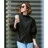 ブラック(BL) | 洗える フリルスタンドカラー・オーバーブラウス | RUIRUE BOUTIQUE