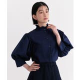 ネイビー(NE) | 洗える フリルスタンドカラー・オーバーブラウス | RUIRUE BOUTIQUE