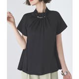 半袖/ブラック(3BL) | ウエーブタックパールブラウス | RUIRUE BOUTIQUE