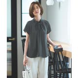 半袖/チャコールグレー(3DGY) | ウエーブタックパールブラウス | RUIRUE BOUTIQUE