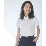 半袖/オフホワイト(3WH) | ウエーブタックパールブラウス | RUIRUE BOUTIQUE
