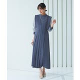 ブルーグレー(DGY) | シアースリーブプリーツロングワンピース | RUIRUE BOUTIQUE