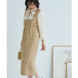 ベージュ×オフホワイト(BE) | ミックスツイードコンビ・ロングナローワンピースドレス | RUIRUE BOUTIQUE