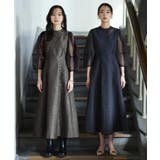 ネイビー(NE) | シアーランタンスリーブふくれジャカードドレス | RUIRUE BOUTIQUE