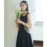 ブラック×ベージュ(BLZ) | オーガンジースリーブ フレアワンピースドレス | RUIRUE BOUTIQUE