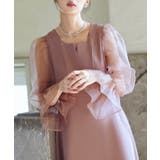 ダスティーピンク(PPN) | オーガンジースリーブ フレアワンピースドレス | RUIRUE BOUTIQUE