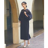 ネイビー(NE) | ボリュームスリーブ&ビスチェタイトワンピースドレス | RUIRUE BOUTIQUE