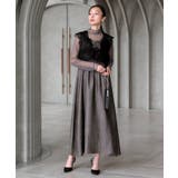 グレー(DGY) | 前後2wayシアーリボンジレ＆リップルフレアワンピースドレス | RUIRUE BOUTIQUE
