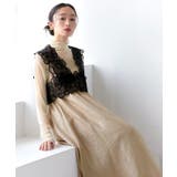 ゴールド(GLD) | 前後2wayシアーリボンジレ＆リップルフレアワンピースドレス | RUIRUE BOUTIQUE